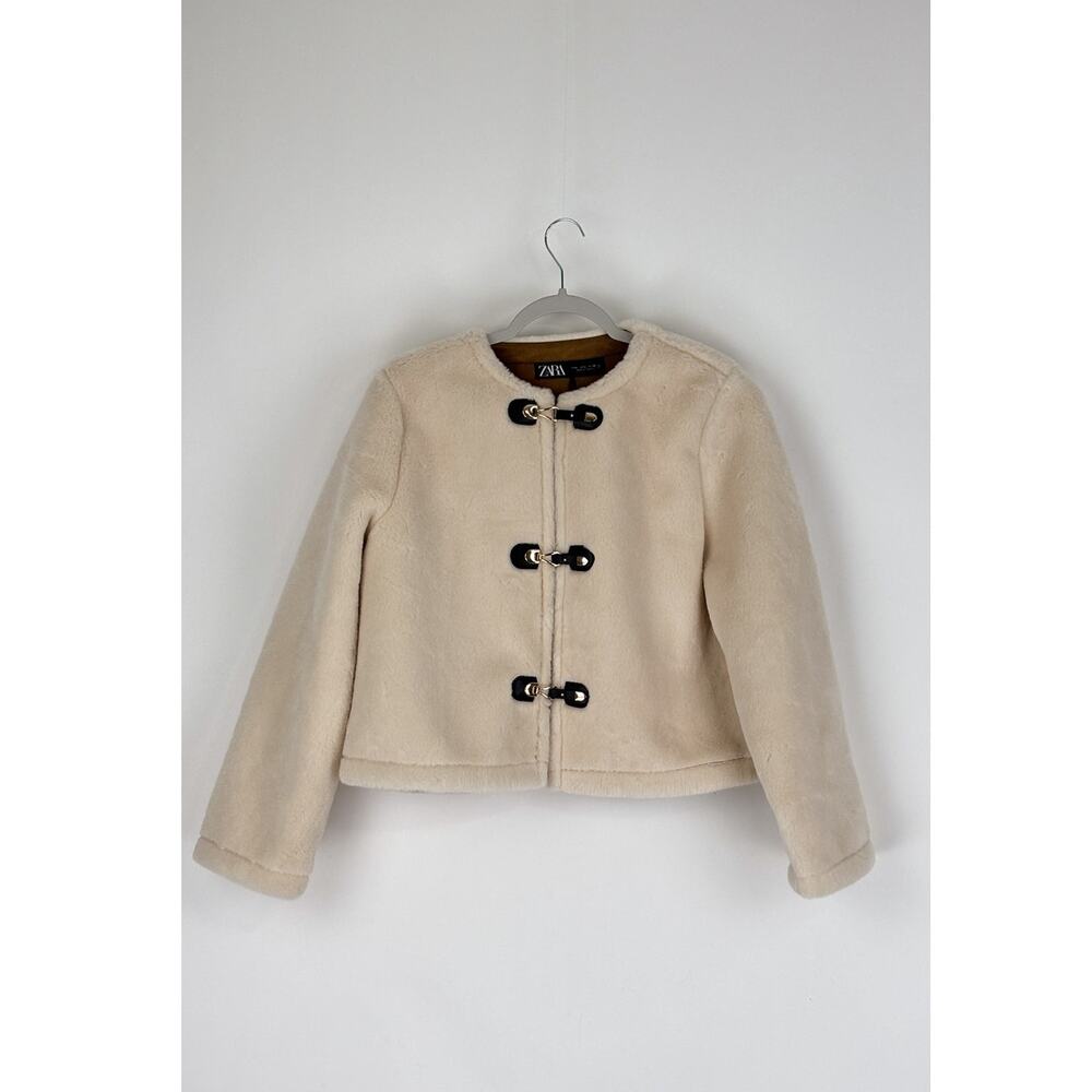 Zara Double Faced Toggle Faux Fur Jacket Cream Womens Size Large New - Picture 6 of 11
